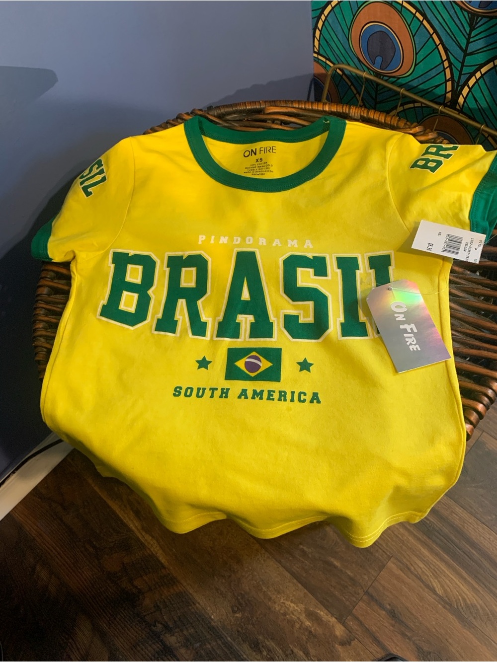 On Fire Yellow & Green 'Brasil' Graphic Kids Tee